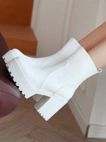 Giày bốt cổ điển có dây kéo bên hông tối giản cho nữ, bốt cổ điển ngoài trời thời trang đến mắt cá chân - trắng - Xem 2