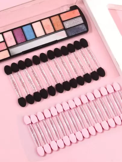 50 pezzi/set Pennelli multifunzionali per ombretti con applicatore a doppia punta in spugna, pennello per polvere glitterata e arte di unghie, barra di attrito per arte di unghie, pennello per sopracciglia, pennello per ombretti, pennelli, omaggi