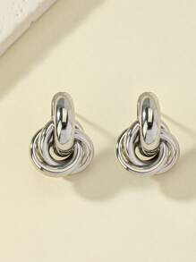 1對時尚打結設計耳環適合女士日常裝飾 - 銀色 - 查看 2