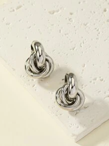 1對時尚打結設計耳環適合女士日常裝飾 - 銀色 - 查看 3