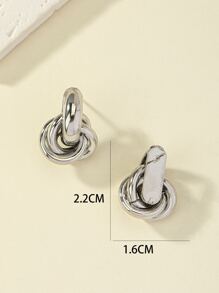 1對時尚打結設計耳環適合女士日常裝飾 - 銀色 - 查看 4