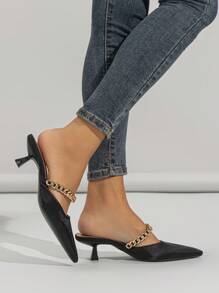 Giày cao gót hở mũi đính hạt thời trang thu/đông cho nữ, giày cao gót satin ngoài trời quyến rũ, thanh lịch, dự tiệc - màu đen - Xem 6