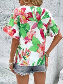 SHEIN VCAY 印花荷葉袖襯衫 - 彩色 - 查看 3