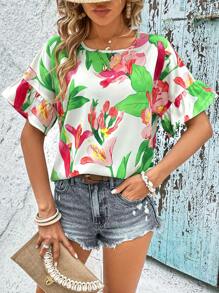 SHEIN VCAY 印花荷葉袖襯衫 - 彩色 - 查看 6