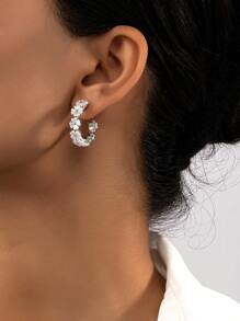 2 chiếc khuyên tai dạng vòng trang trí bằng đá rhinestone - trắng - Xem 1