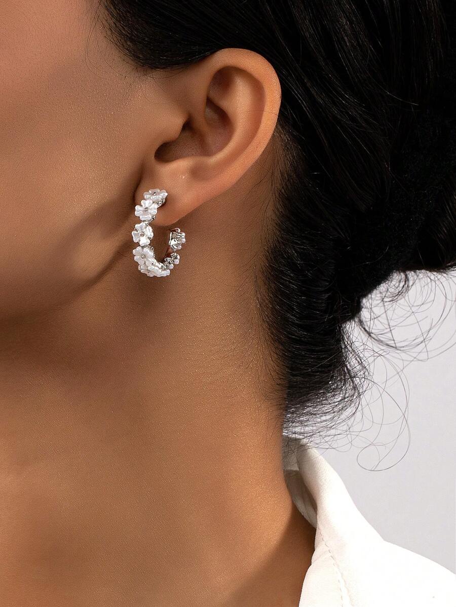 2 chiếc khuyên tai dạng vòng trang trí bằng đá rhinestone - trắng - Xem 1