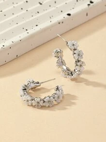 2 chiếc khuyên tai dạng vòng trang trí bằng đá rhinestone - trắng - Xem 3