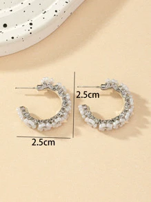 2 chiếc khuyên tai dạng vòng trang trí bằng đá rhinestone - trắng - Xem 4