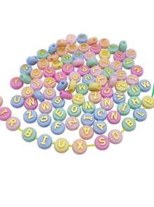 100pcs/set Fashion Letter Detail Round DIY Acrylic Beads For Women For DIY Jewelry Making - Multicolor - View 1