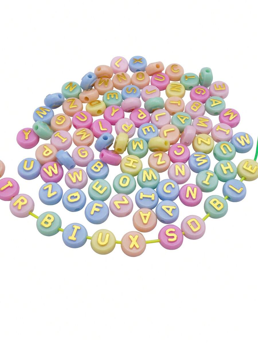 100pcs/set Fashion Letter Detail Round DIY Acrylic Beads For Women For DIY Jewelry Making - Multicolor - View 1