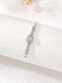 Cubic Zirconia Square Decor Bracelet - White - View 1