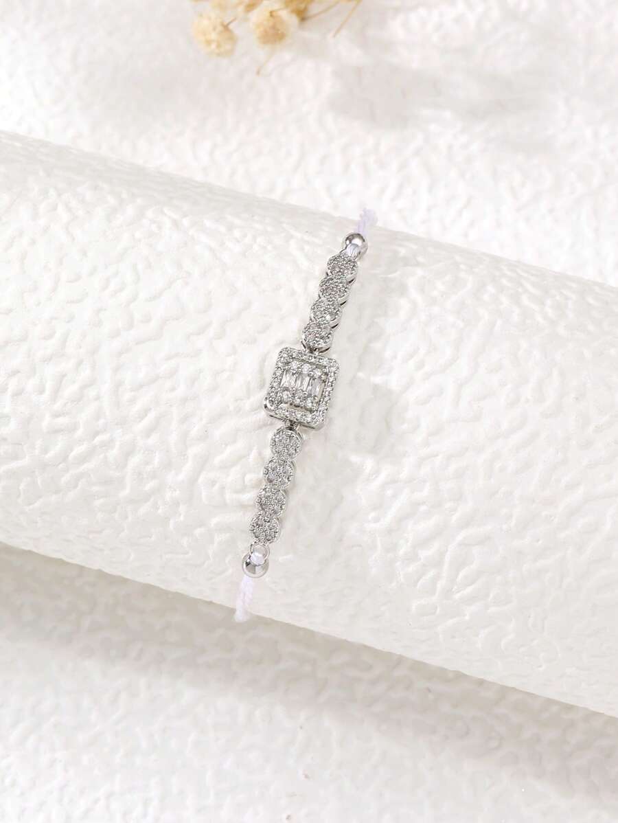 Cubic Zirconia Square Decor Bracelet - White - View 1