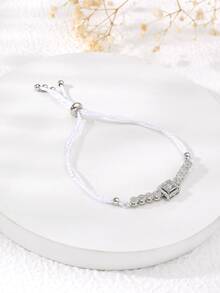 Cubic Zirconia Square Decor Bracelet - White - View 2