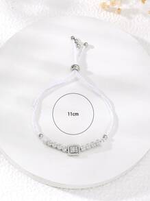 Cubic Zirconia Square Decor Bracelet - White - View 4