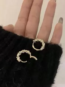 1 đôi Đồ trang trí Ngọc Trai giả Vòng khuyên tai - Vàng - Xem 2