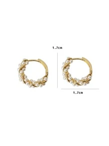 1 đôi Đồ trang trí Ngọc Trai giả Vòng khuyên tai - Vàng - Xem 3