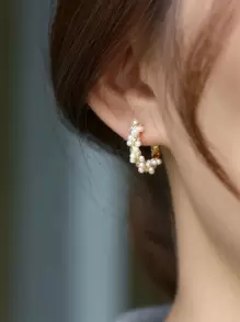 1 đôi Đồ trang trí Ngọc Trai giả Vòng khuyên tai - Vàng - Xem 4