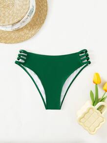 夏季镂空侧比基尼泳裤 - 墨綠色 - 查看 6