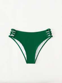 夏季镂空侧比基尼泳裤 - 墨綠色 - 查看 3