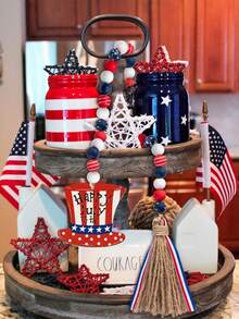 1 cái Charm Tua đính cườm, Mặt dây chuyền bằng gỗ Ngày Độc lập - Nhiều màu - Xem 3