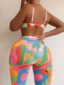 Allover Print Underwire Bikini Set With Beach Pants - Multicolor - View 2