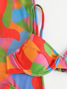 Allover Print Underwire Bikini Set With Beach Pants - Multicolor - View 3