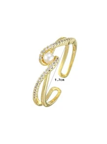 Rhinestone Decor Cuff Ring - Yellow Gold - View 3