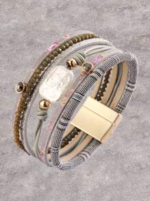 Vòng đeo tay nhiều lớp trang trí hạt cho nam - Xám - Xem 1