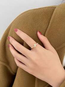 Rhinestone Decor Cuff Ring - Yellow Gold - View 5