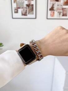 Dây đeo đồng hồ bằng da dạng xích tương thích với Apple Watch - Màu be - Xem 2