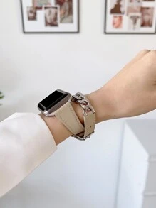 Dây đeo đồng hồ bằng da dạng xích tương thích với Apple Watch - Màu be - Xem 3