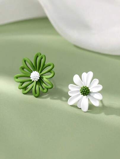 2pcs Flower Design Mismatched Stud Earrings Valentines,Mom,Mother,Mother's Day,Gift