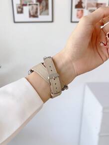 Dây đeo đồng hồ bằng da dạng xích tương thích với Apple Watch - Màu be - Xem 4