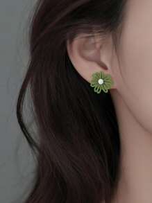 2pcs Flower Design Mismatched Stud Earrings Valentines,Mom,Mother,Mother's Day,Gift - Multicolor - View 2