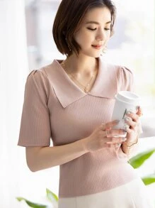DAZY Solid Ribbed Knit Top - Pink - View 1