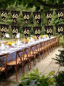 Bộ 1 60th Birthday Party Banner Giấy Graph, Cờ Kéo Tam Giác Cho Tiệc Sinh Nhật - màu đen - Xem 1