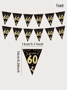 Bộ 1 60th Birthday Party Banner Giấy Graph, Cờ Kéo Tam Giác Cho Tiệc Sinh Nhật - màu đen - Xem 3