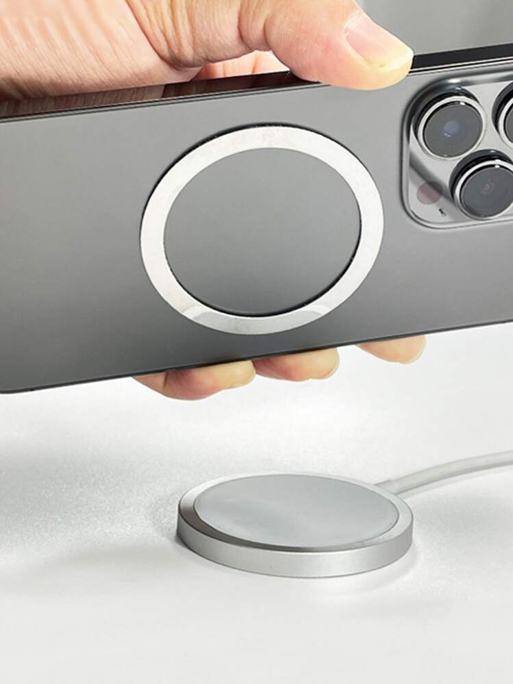1 stuk Magnetische Zuignap Telefoon Hoesjes Met Draadloos Opladen Functie En Ijzer Ring & Oplaadstandaard Voor Magsafe Geschikt voor Ultradun Ronde Ijzer - Zilver - Bekijken 6
