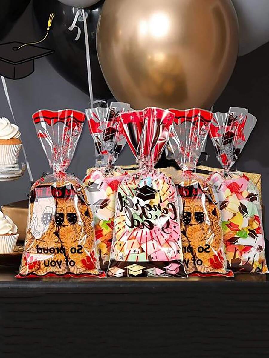 30pcs Letter Graphic Packaging Bag, Red Candy Bag For Graduation Party - Red - View 1
