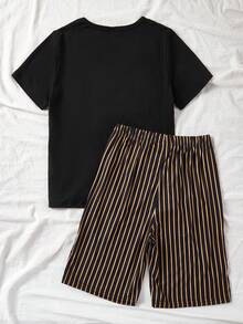 Boys Striped & Slogan Graphic PJ Set - Black - View 2
