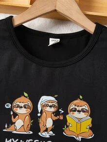 Boys Striped & Slogan Graphic PJ Set - Black - View 3