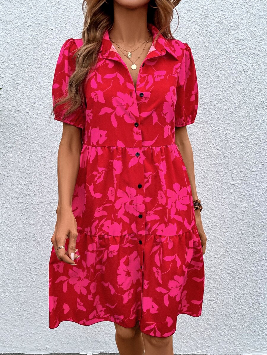 Breezaya 印花泡泡袖荷葉邊娃娃裙