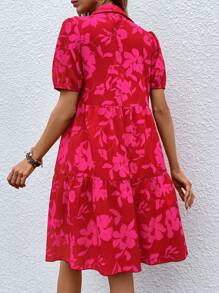 Breezaya 印花泡泡袖荷葉邊娃娃裙