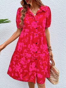 Breezaya 印花泡泡袖荷葉邊娃娃裙