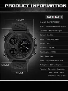 SANDA Top Fashion Outdoor Men's Quartz Watch Top Brand Military Sports Dual Display LED Electronic Watch Bright Screen Display Watch Waterproof Digital Clock - Black - View 4