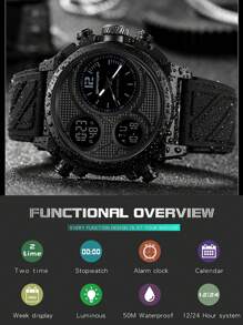 SANDA Top Fashion Outdoor Men's Quartz Watch Top Brand Military Sports Dual Display LED Electronic Watch Bright Screen Display Watch Waterproof Digital Clock - Black - View 6
