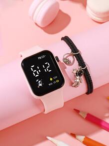 1pc Water Resistant Electronic Watch & 1pc Astronaut Charm Bracelet