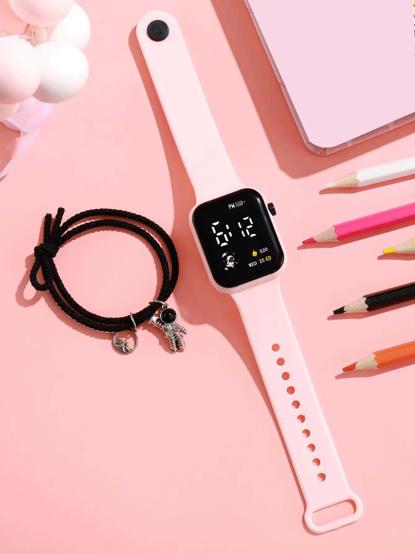 1pc Water Resistant Electronic Watch & 1pc Astronaut Charm Bracelet