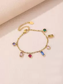 1入組時尚不銹鋼方晶鋯石吊墜手環適用於女士適用於約會禮物 - 彩色 - 查看 1