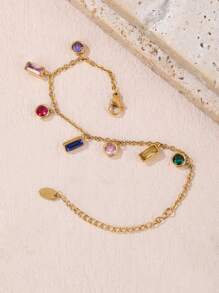 1入組時尚不銹鋼方晶鋯石吊墜手環適用於女士適用於約會禮物 - 彩色 - 查看 2